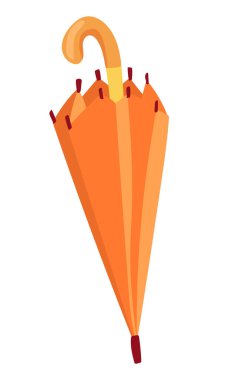 Düz dizaynlı şirin turuncu kapalı şemsiye. Mevsimlik su geçirmez aksesuar. Vektör çizimi izole edildi.