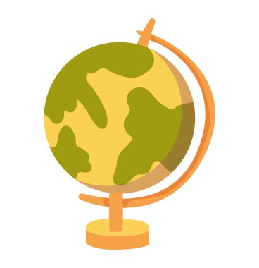 Okul küresi düz dizaynlı. Coğrafya dersi için eğitim ekipmanları. Vektör çizimi izole edildi.