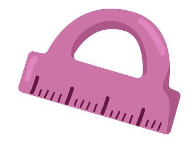 Düz dizaynlı iletki cetvel. Çizim ve ölçüm için kırtasiye aracı. Vektör çizimi izole edildi.