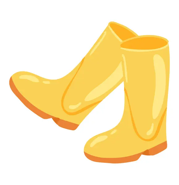 Yellow Rubber Boots Flat Design Seasonal Waterproof Footwear Vector Illustration Wektory Stockowe bez tantiem