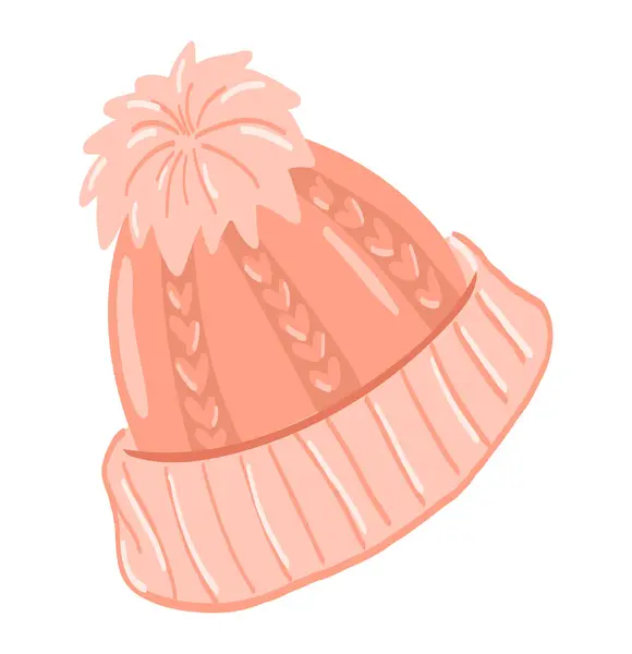 Warm Knitted Hat Flat Design Seasonal Headwear Beanie Pompom Vector Ilustracja Stockowa