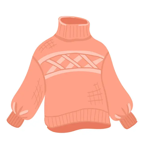 Winter Knitted Sweater Flat Design Cute Wintertime Wool Pullover Vector Wektory Stockowe bez tantiem