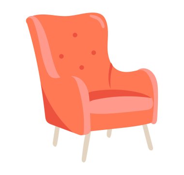 Düz dizaynlı kırmızı koltuk. İç mekan için şık bir sandalye. Vektör çizimi izole edildi.