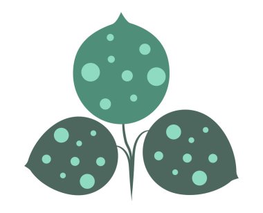 Düz dizaynlı soyut yeşil yapraklar. Çalılıklarda yuvarlak tropikal yapraklar. Vektör çizimi izole edildi.