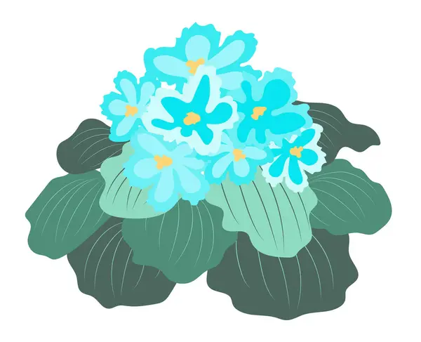 Abstract Blauwe Viooltjes Bladeren Plat Ontwerp Bloeiende Bloemen Bladeren Vectorillustratie — Stockvector