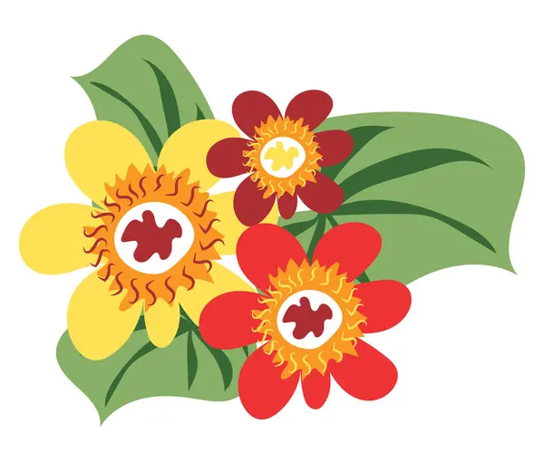Abstract Primroses Flowers Leaves Flat Design Springtime Flowers Vector Illustration — Stock Vector