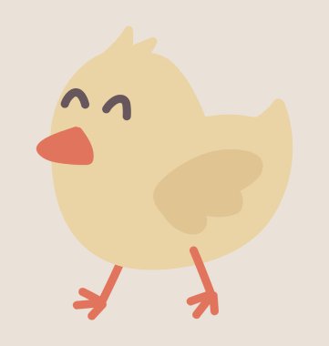 Düz dizaynlı mutlu sarı tavuk. Şirin evcil hayvanlı kümes hayvanları çiftliği. Vektör çizimi izole edildi.