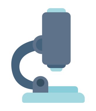 Düz tasarımda mikroskop. Bilimsel araştırma için laboratuvar ekipmanları. Vektör çizimi izole edildi.