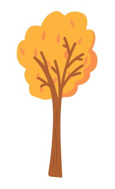 Düz dizaynlı sonbahar ağacı. Turuncu yapraklı şirin orman bitkisi. Vektör çizimi izole edildi.