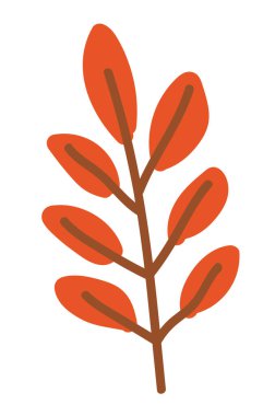 Düz dizaynlı kırmızı yapraklı sonbahar dalı. Broşürlü bir orman dalı. Vektör çizimi izole edildi.