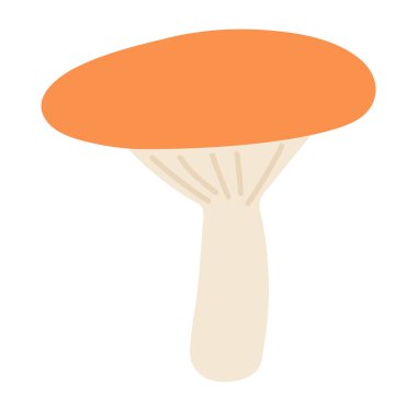 Düz dizaynlı orman mantarı. Turuncu şapkalı sonbahar mantarı. Vektör çizimi izole edildi.