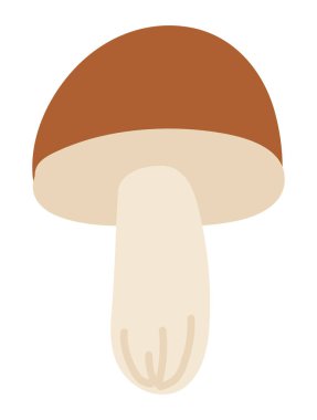 Düz dizaynlı orman mantarı. Kahverengi şapkalı, yenilebilir sonbahar mantarı. Vektör çizimi izole edildi.