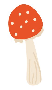 Düz dizaynlı Amanita mantarı. Kırmızı benekli orman sineği agariği. Vektör çizimi izole edildi.