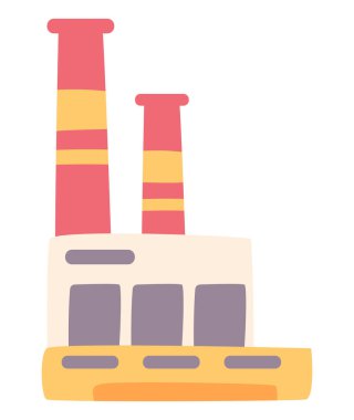 Yağ rafinerisi düz tasarımda. Bacalı Petrokimya fabrikası. Vektör çizimi izole edildi.