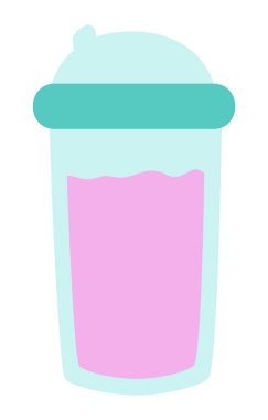 Protein bardağı düz dizaynlı. Konteynırda spor kokteyli var. Vektör çizimi izole edildi.