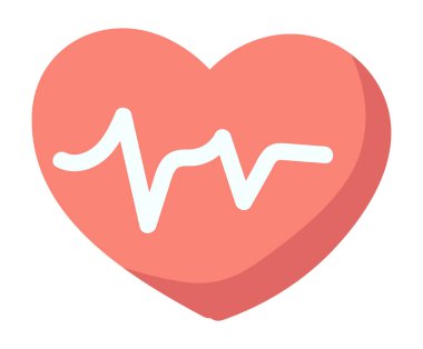 Kalbi düz tasarımda atan bir kalp. Nabız ritminin kardiyoloji monitörü. Vektör çizimi izole edildi.