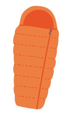 Düz dizaynlı uyku tulumu. Açık havada rahat bir kamp yatağı. Vektör çizimi izole edildi.