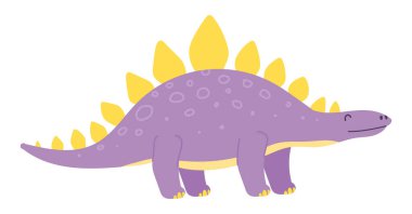 Düz dizaynlı dikenli dikenleri olan şirin bir dinozor. Komik stegosaurus dino. Vektör çizimi izole edildi.
