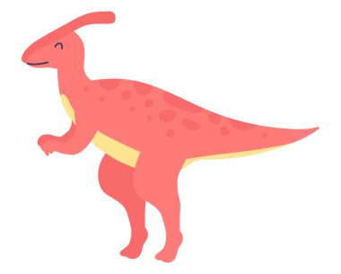 Düz dizaynlı şirin kırmızı dinozor. Komik tarih öncesi parasaurolophus dino. Vektör çizimi izole edildi.