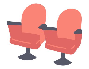 Düz dizaynlı sinema kırmızı sandalyeleri. Tiyatroda boş koltuk sırası. Vektör çizimi izole edildi.