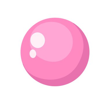 Temiz beyaz arkaplanda pembe sabun köpüğü düz vektör çizimi. Kabarcık yuvarlaktır ve parlak bir görünüm verir.