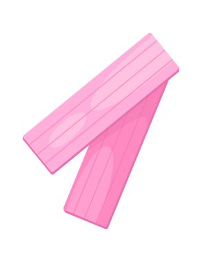 Temiz beyaz bir zemin üzerinde duran pembe sakız parçalarının düz vektör çizimi suni tatlılık ve ağız ferahlamasını simgeliyor.