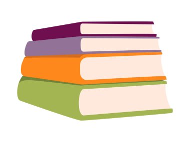 Eğitici ve dekoratif amaçlar için çeşitli renklere sahip modern düz vektör illüstrasyonunda öğrenme ve okumayı vurgulayan renkli kitaplar yığını