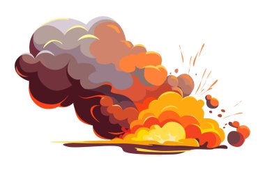 Turuncu ve sarı renkli kalın dumanlı patlama vektör illüstrasyonu dalgalı duman ve alevlerle oluşan güçlü patlamayı resmeden canlı bir düz vektör çizimi.