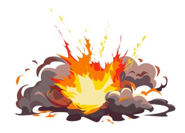 Düz vektör illüstrasyon tarzında gösterilen dinamik patlama, yüksek etkili görseller gerektiren senaryolar için mükemmel renkte dinamik enerji sunar.
