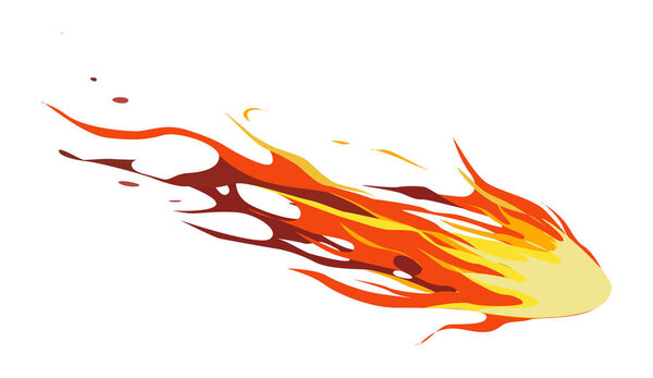 Flat vector illustration depicting a flaming meteor with a dynamic fiery trail Set against a white background this illustration shows motion and intense heat