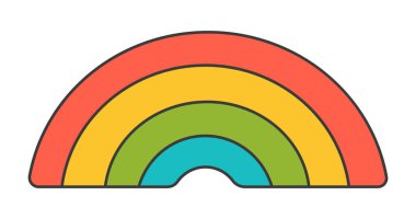 Renkli bir gökkuşağının düz vektör çizimi, yarı dairesel bir desen içinde dizilmiş farklı renkleri, en az tasarım ile parlak ve canlı renkleri gösterir.