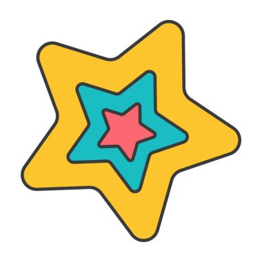 Pastel tonlarda katmanlı renkli yıldızların düz vektör çizimi yıldız şekilleri parlak renklerdedir ve soyut bir tasarım oluşturmak için bir araya toplanmışlardır.