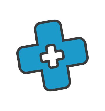 Tıbbi hizmetleri ve bakımı basit ve temiz bir şekilde temsil eden minimalist sağlık ikonu tasarımı içeren bir tıbbi haç sembolünün düz vektör çizimi