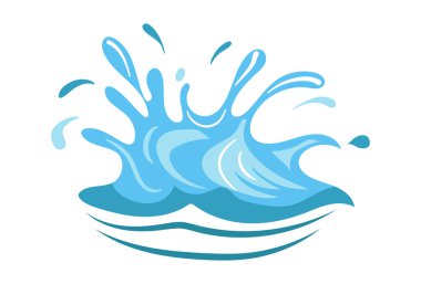 Su, dinamik ve enerjik bir mavi sıçrama, canlı ve stilize vektör illüstrasyonunu, hareketi vurguluyor.