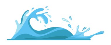 Sıvı ve dinamik su hareketlerini içeren soyut okyanus dalgası tasarımı düz bir vektör çizim tarzında denizlerin güzelliğini ve dinginliğini vurguluyor ve dalgaları çarpıyor.