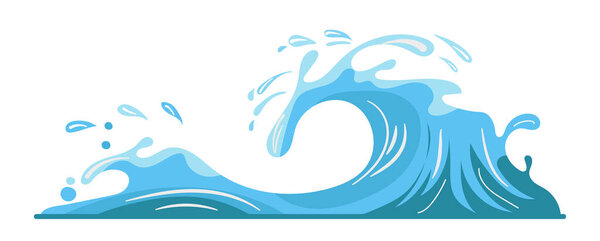 Синий океан волновой вектор плоская иллюстрация, показывающая динамическую кривизну воды в горизонтальном формате выделяя поток и гребень волны