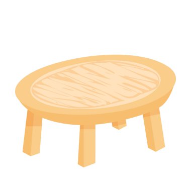 Düz dizaynlı tahta yuvarlak masa. Arka bahçe için küçük bir kahve masası. Vektör çizimi izole edildi.