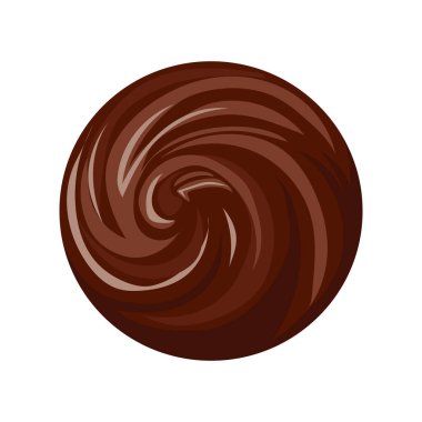 Düz dizaynlı çikolata likörü. Kakao sıvısı spirale dökülüyor. Vektör çizimi izole edildi.