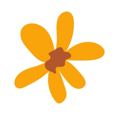 Düz dizaynlı, soyut bir çiçek kafası. Turuncu yapraklar papatya çiçeği açıyor. Vektör çizimi izole edildi.