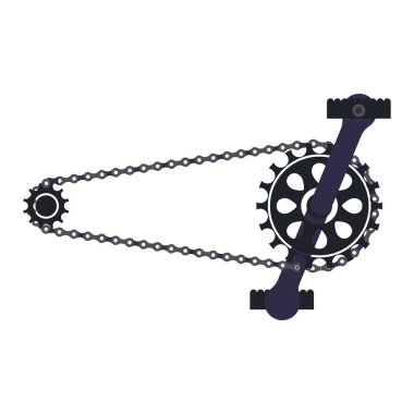 Düz dizaynlı bisiklet zinciri. Kranksetli dağ bisikleti. Vektör çizimi izole edildi.