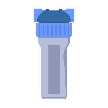 Su filtresi düz tasarlanmış. Arındırma sistemi kartuşu, filtreleme elementi. Vektör çizimi izole edildi.