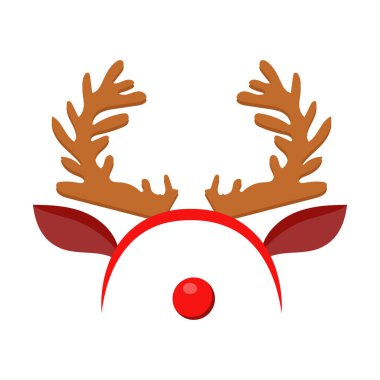 Düz dizaynlı ren geyiği boynuzlarıyla Noel çemberi. Kış partisi için tatil şapkası. Vektör çizimi izole edildi.