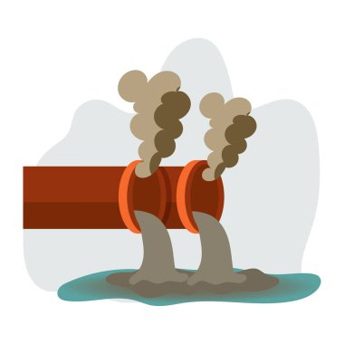 Düz dizaynlı zehirli atık su boruları. Su ve çevre kirliliği. Vektör çizimi izole edildi.