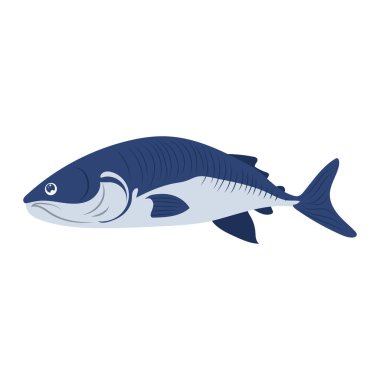 Soyut ton balığı ya da düz dizayn edilmiş ringa balığı. Balıkçılık endüstrisi. Vektör çizimi izole edildi.