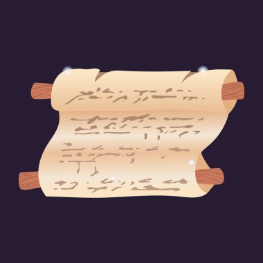 Düz dizaynlı eski sihirli el yazması parşömen. Eski büyü parşömeni. Vektör çizimi izole edildi.