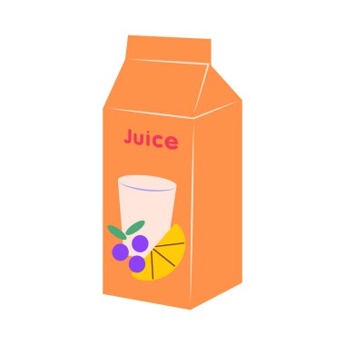 Düz dizaynlı meyve suyu. Karton kutuda taze içecek. Vektör çizimi izole edildi.