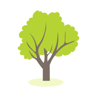 Düz dizayn edilmiş yeşil yaprak ağacı. Orman ya da bahçe için yapraklar. Vektör çizimi izole edildi.