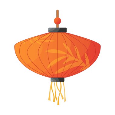 Düz dizaynlı Çin feneri. Süslü geleneksel kırmızı kağıt lamba. Vektör çizimi izole edildi.