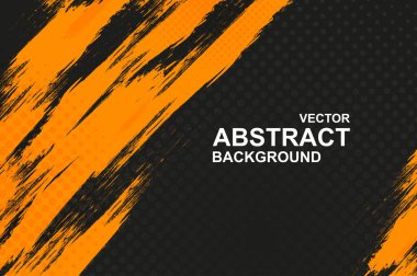 Siyah noktalar üzerinde turuncu dekoratif grunge fırça darbesi izleri olan soyut bir arka plan. Karmaşık kabataslak boyanmış canlı duvar kağıtları. Basit, basit, şebeke desenli. Vektör illüstrasyonu