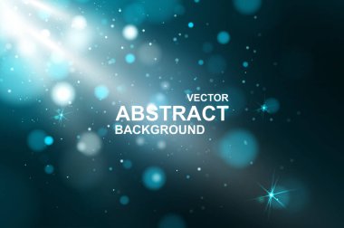 Parıldayan ışıltılı ışınla soyut bir arkaplan, mavi yıldız tozu parlıyor ve koyu arkaplanda çözülmüş bokeh. Kış gecelerinde parlak kıvılcımlar saçan duvar kağıtları. Vektör illüstrasyonu